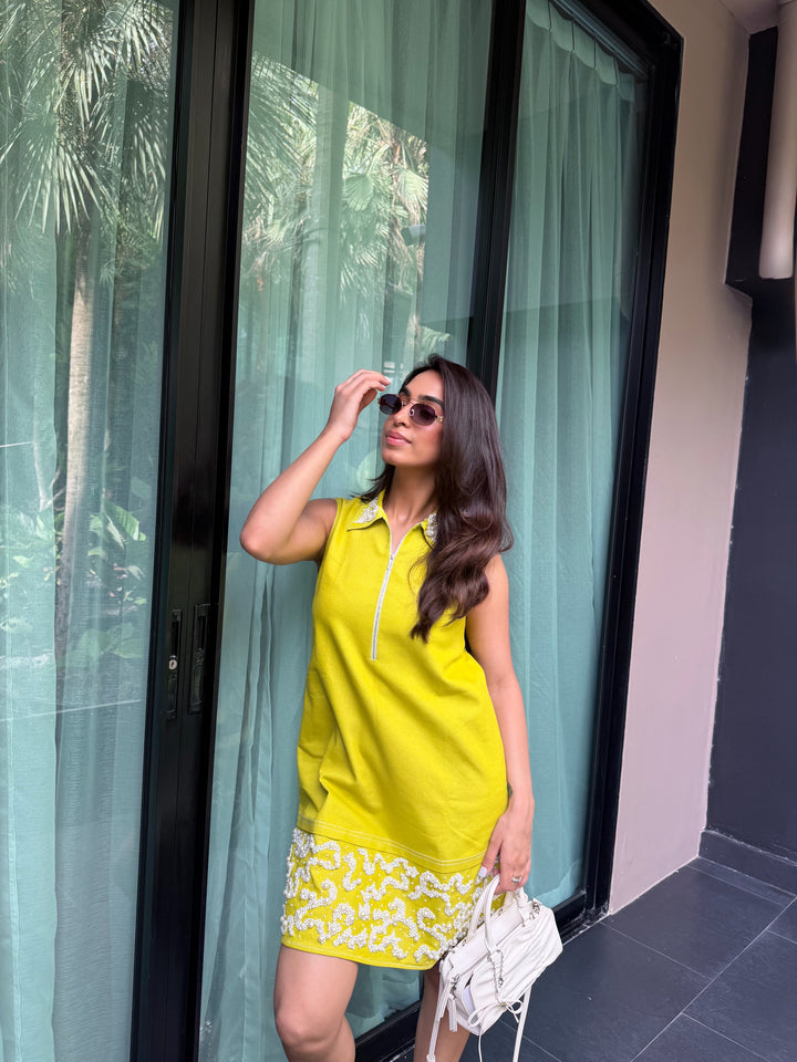 Limoncello Pearl Denim Dress (As Seen on Charmie Sethi)
