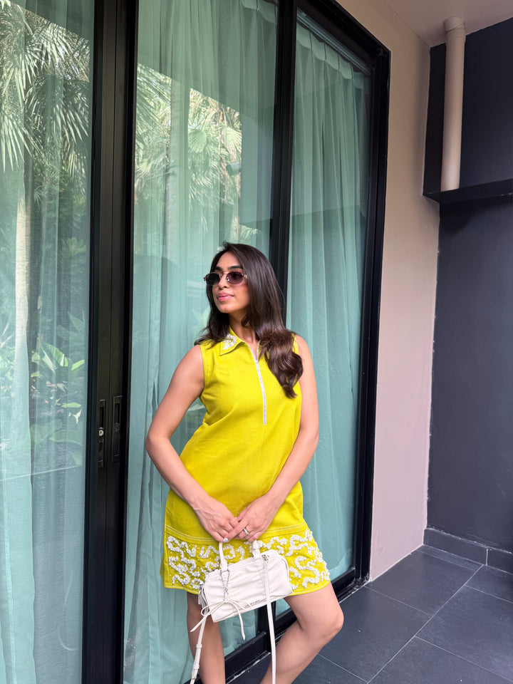 Limoncello Pearl Denim Dress (As Seen on Charmie Sethi)