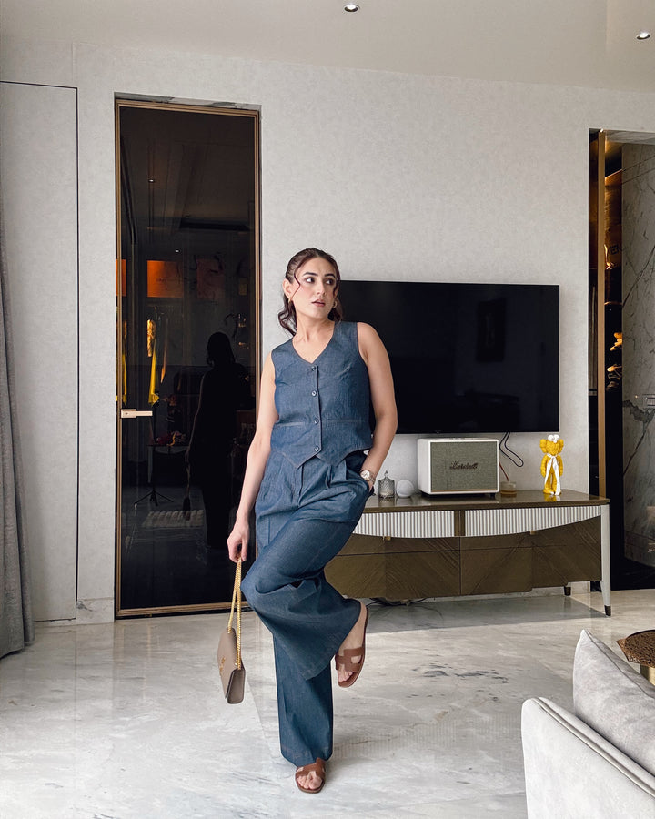 Camille Coord Set with Straight Pants - Denim (As Seen On Rubal Wadhwa)