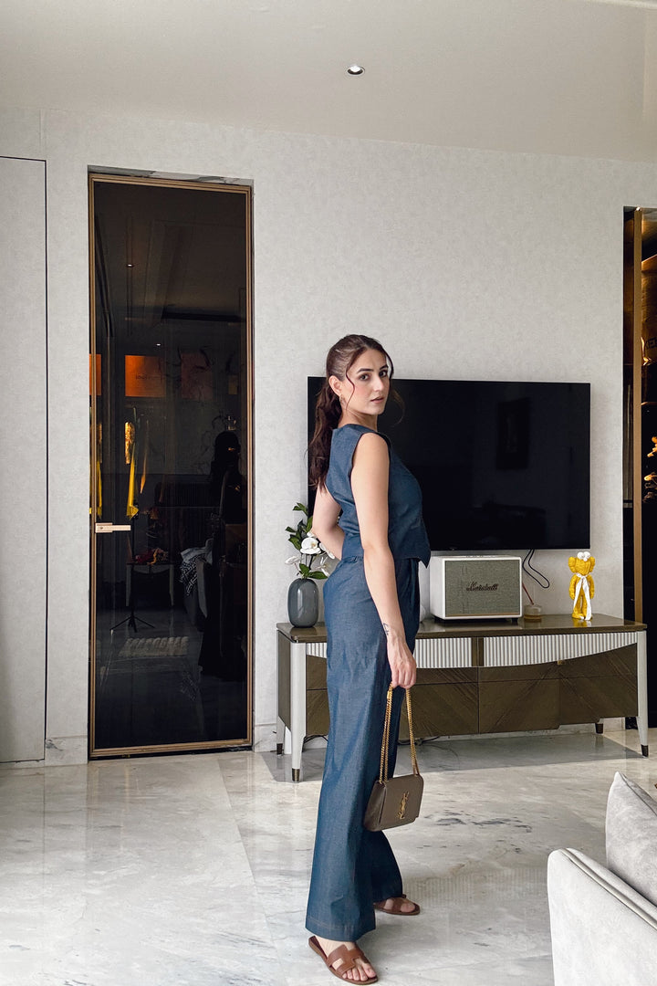 Camille Coord Set with Straight Pants - Denim (As Seen On Rubal Wadhwa)