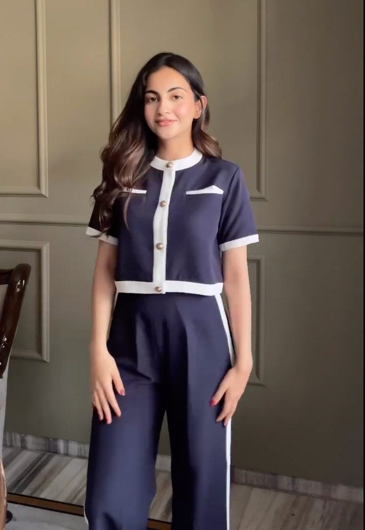 Bordeaux Coord Set - Navy Blue (As Seen On Jannat Khurana)