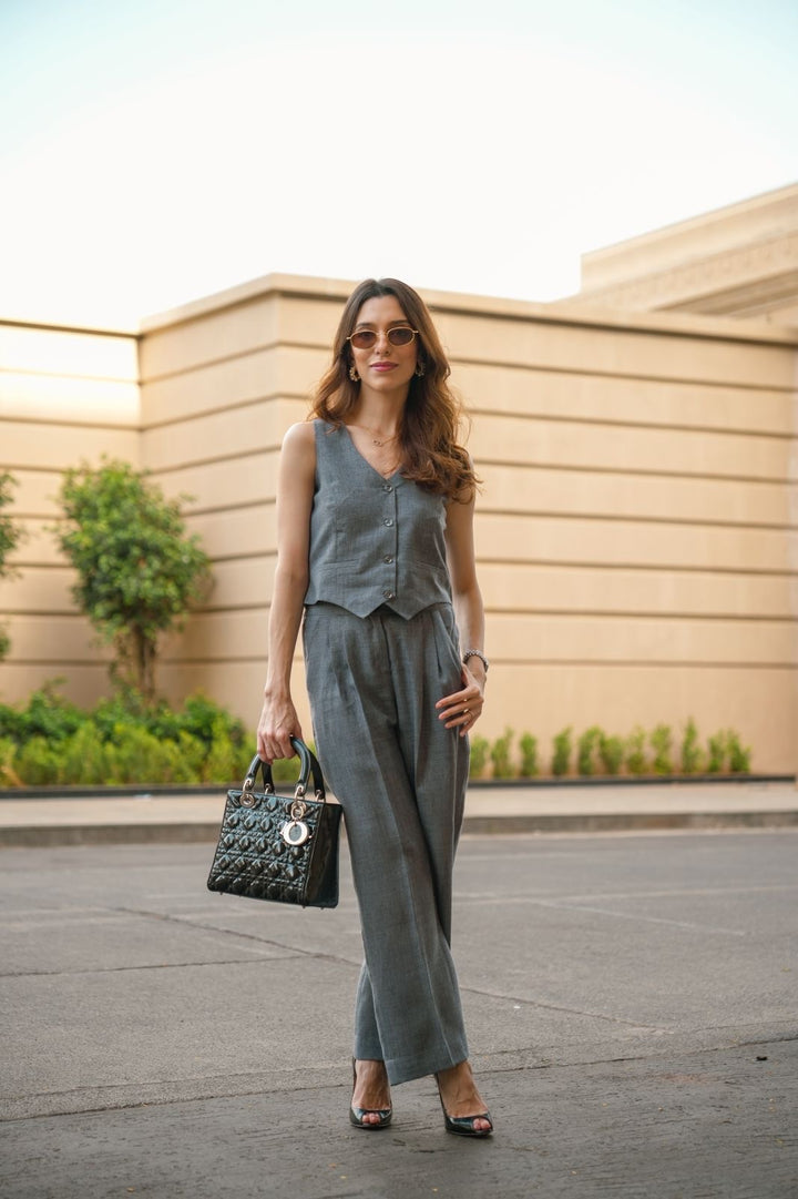 Camille Coord Set with Straight Pants - Stone Grey (As Seen On Maia Sethna)