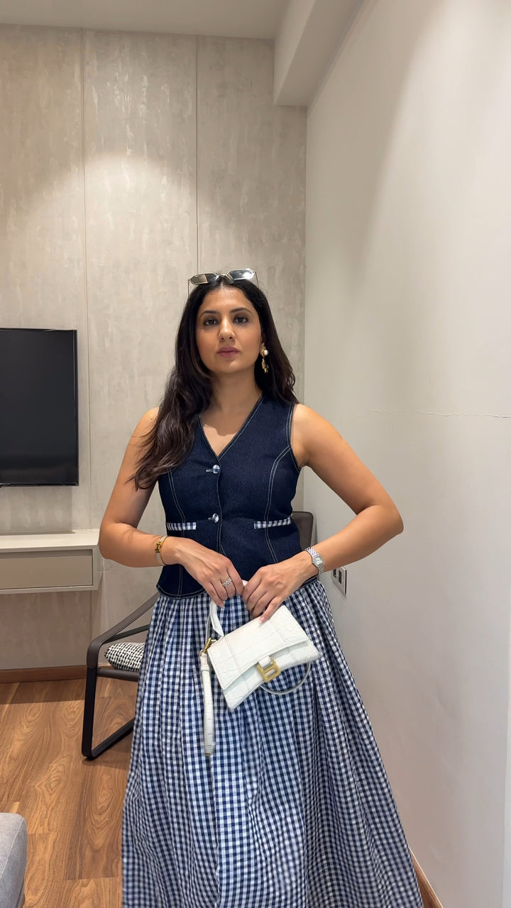 Firenze Gingham Coord Set - Denim (As Seen on Vasundhra Sharma)