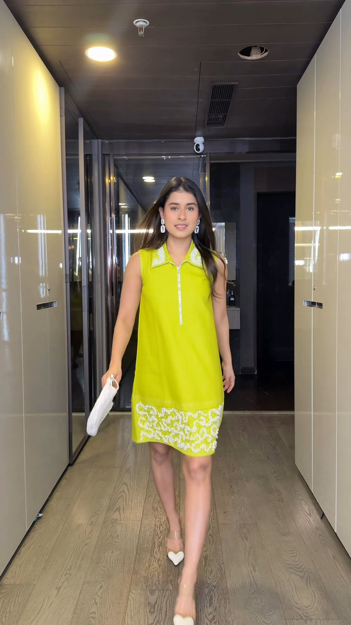 Limoncello Pearl Denim Dress (As Seen on Rhea Kalra)
