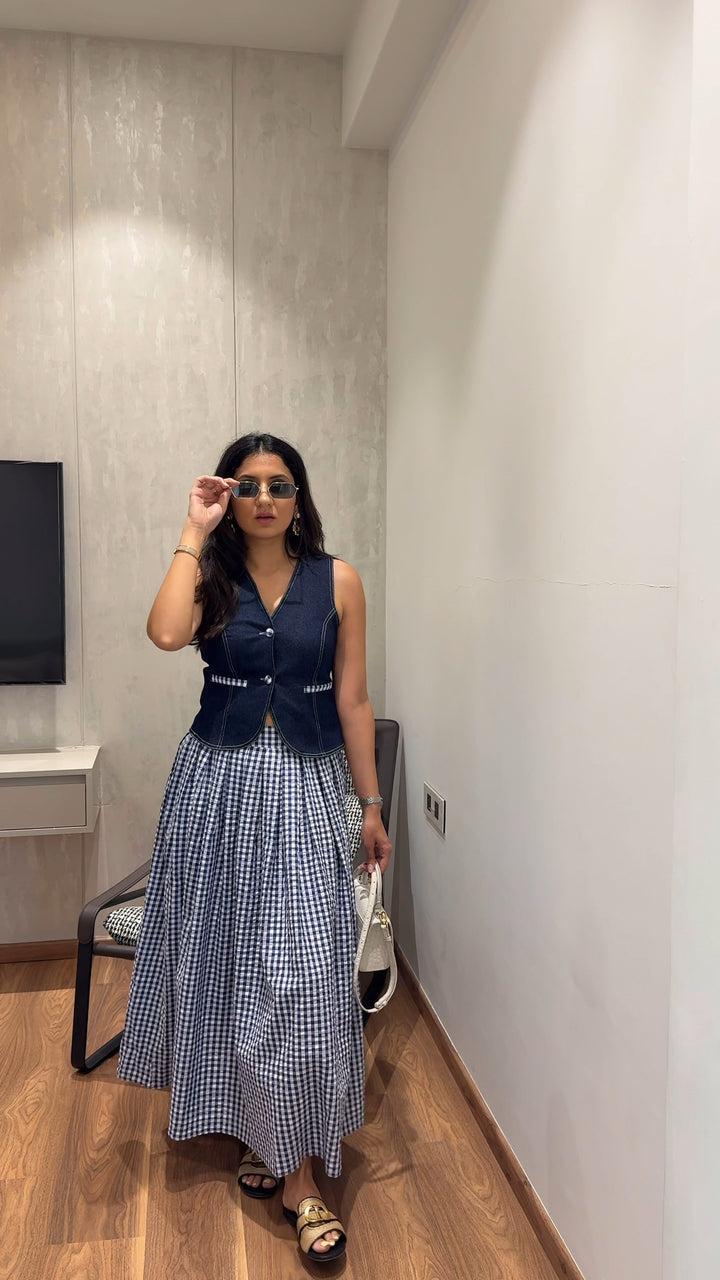 Firenze Gingham Coord Set - Denim (As Seen on Vasundhra Sharma)