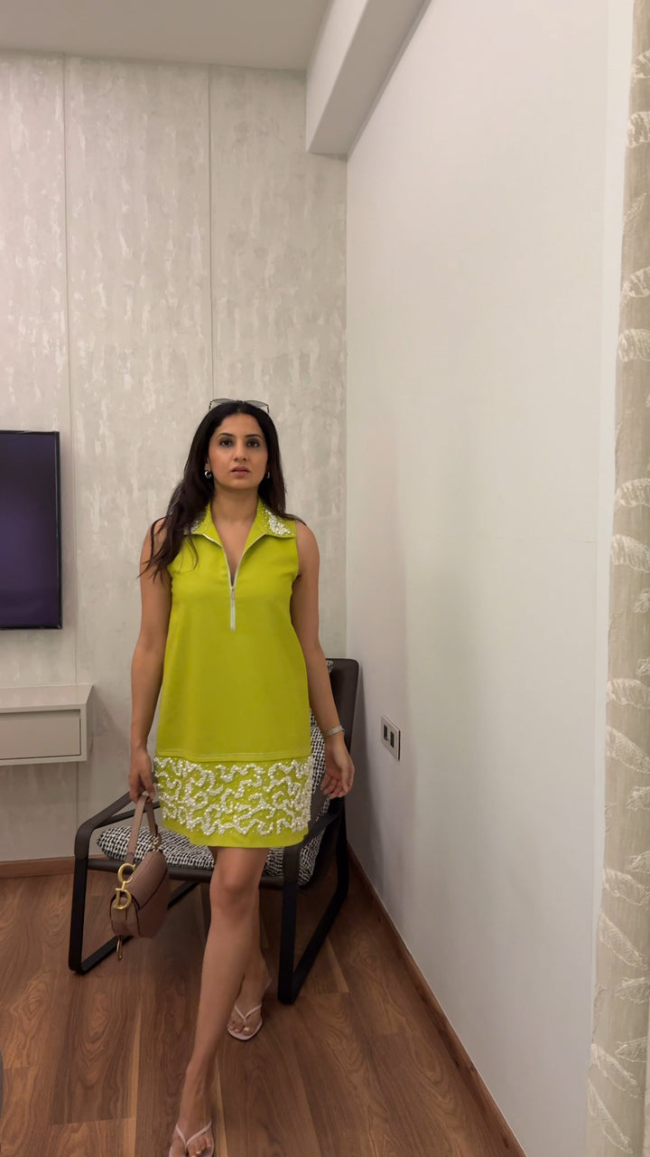 Limoncello Pearl Denim Dress (As Seen on Vasundhra Sharma)