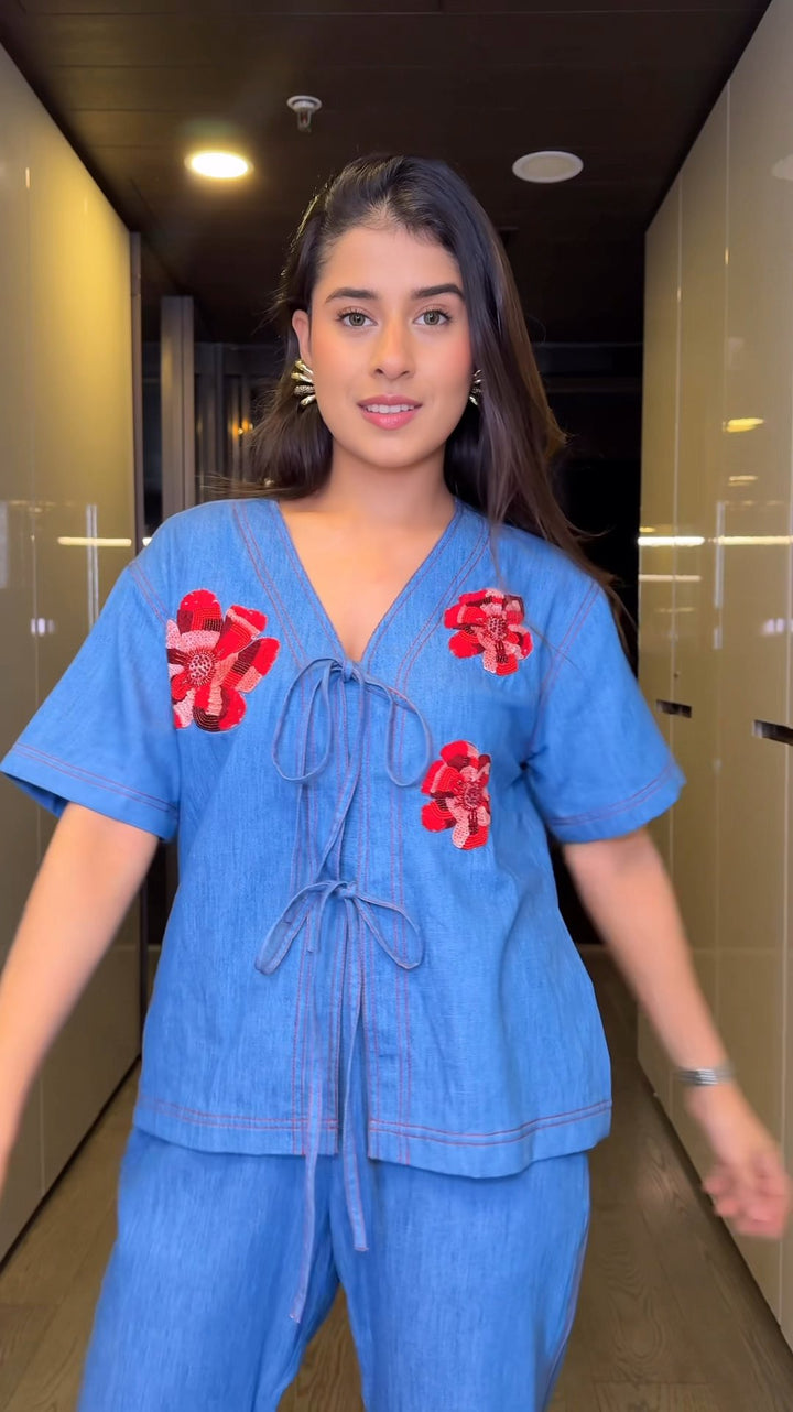 Scarlet Denim Co-ord Set (As Seen on Rhea Kalra)